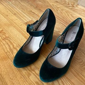 Velvet Mary Jane block heel pumps